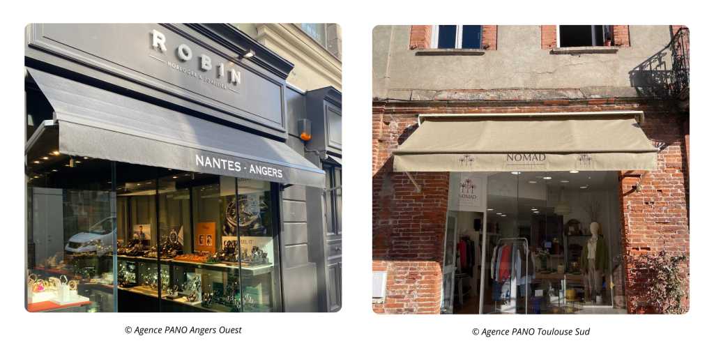 Exemple de stores bannes fait par PANO Angers Ouest et PANO Toulouse Sud.