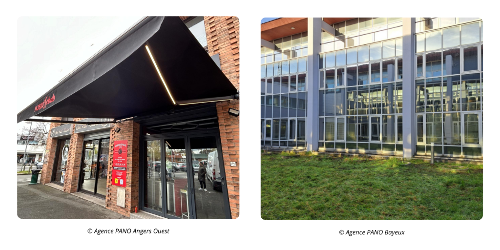 Exemple de film solaire réalisé par PANO Bayeux ainsi que d'un store banne noir fait par PANO Angers Ouest.
